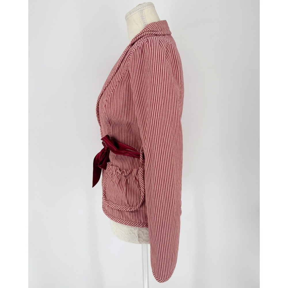 Vintage Y2K Free People Striped Blazer 2 Satin Bow Belt Coquette Romantic Preppy - Picture 4 of 13